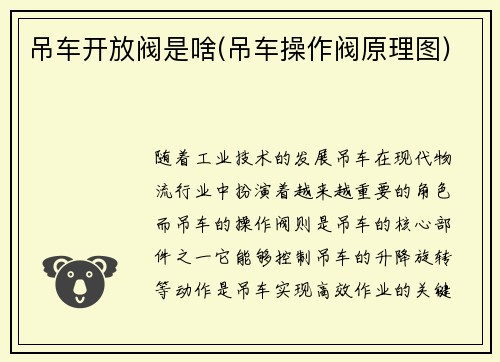 吊车开放阀是啥(吊车操作阀原理图)