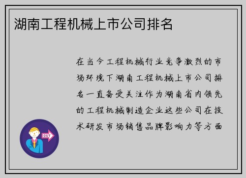湖南工程机械上市公司排名