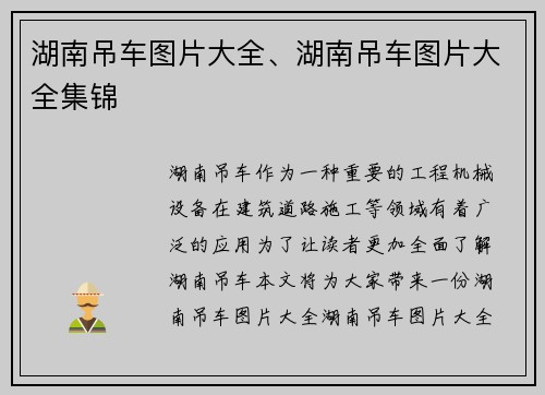 湖南吊车图片大全、湖南吊车图片大全集锦